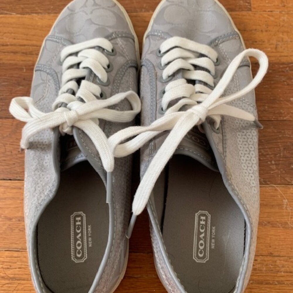 Coach Kameron Gray Sequined Signature C Logo Canvas Sneakers